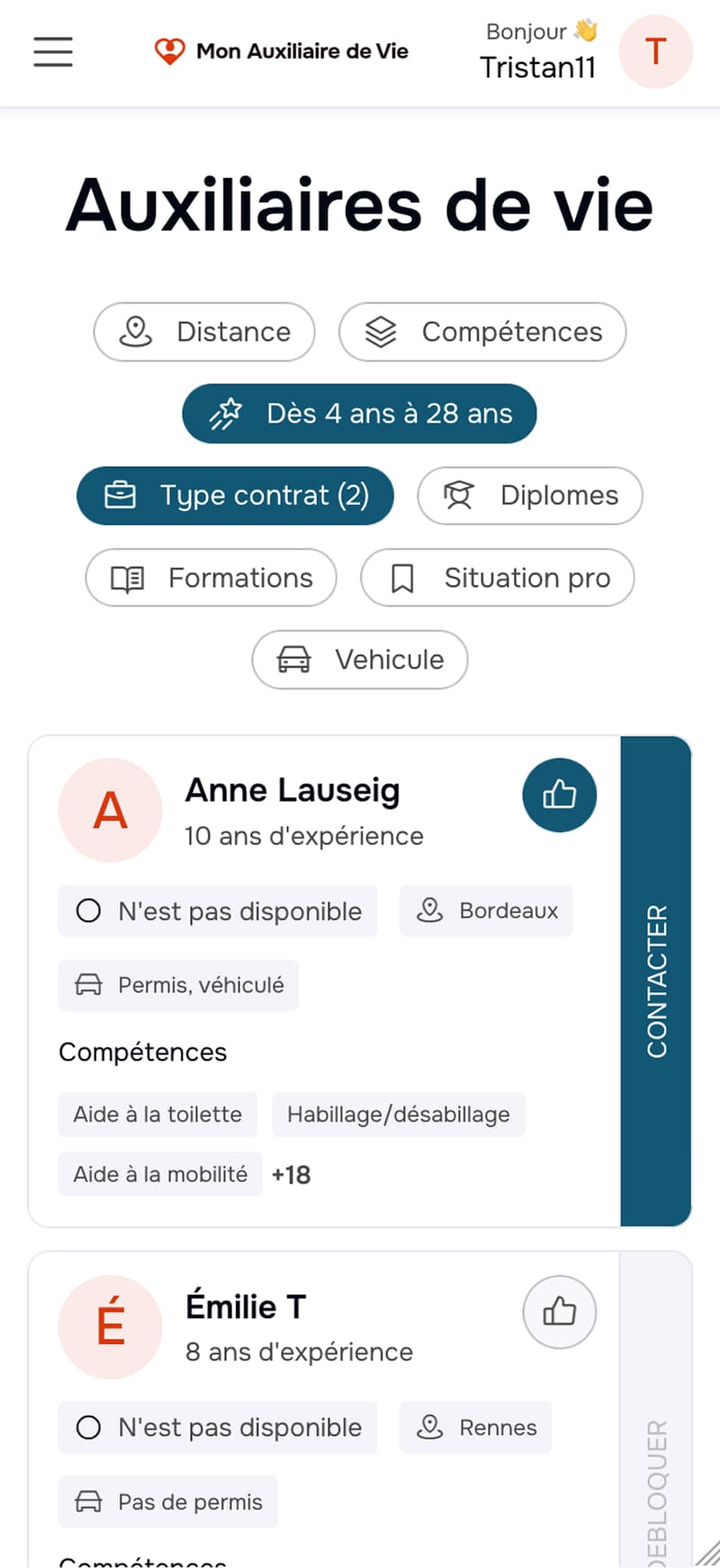Place de rencontre entre auxiliaire de vie et recruteurs — vue mobile 2
