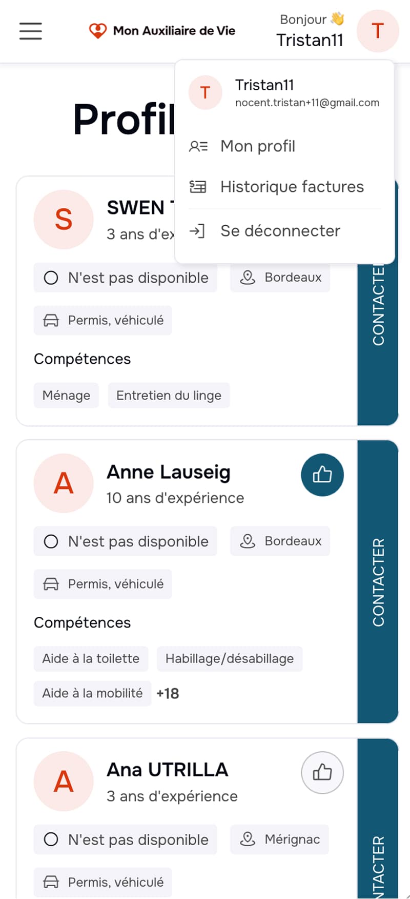 Place de rencontre entre auxiliaire de vie et recruteurs — vue mobile 3