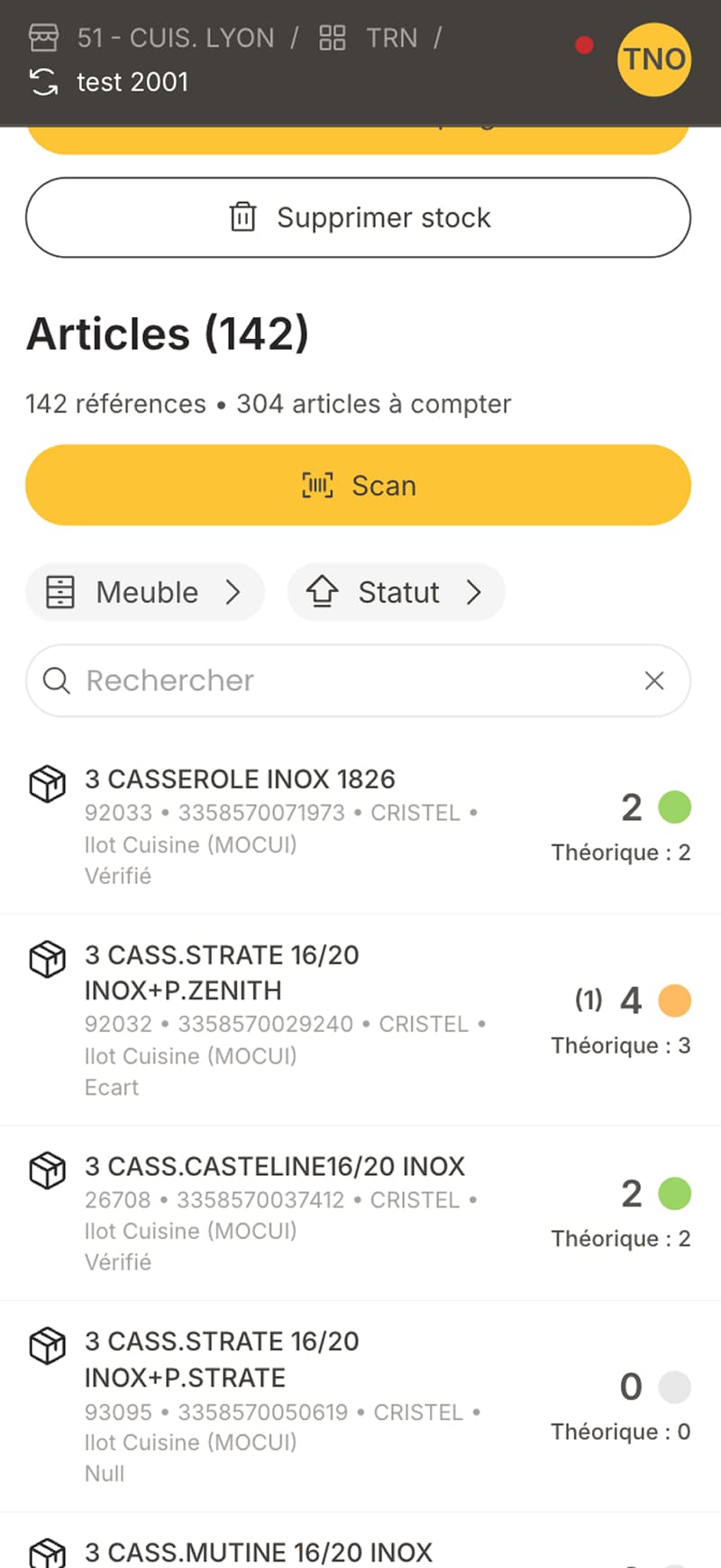 Inventaire tournant — vue mobile 1