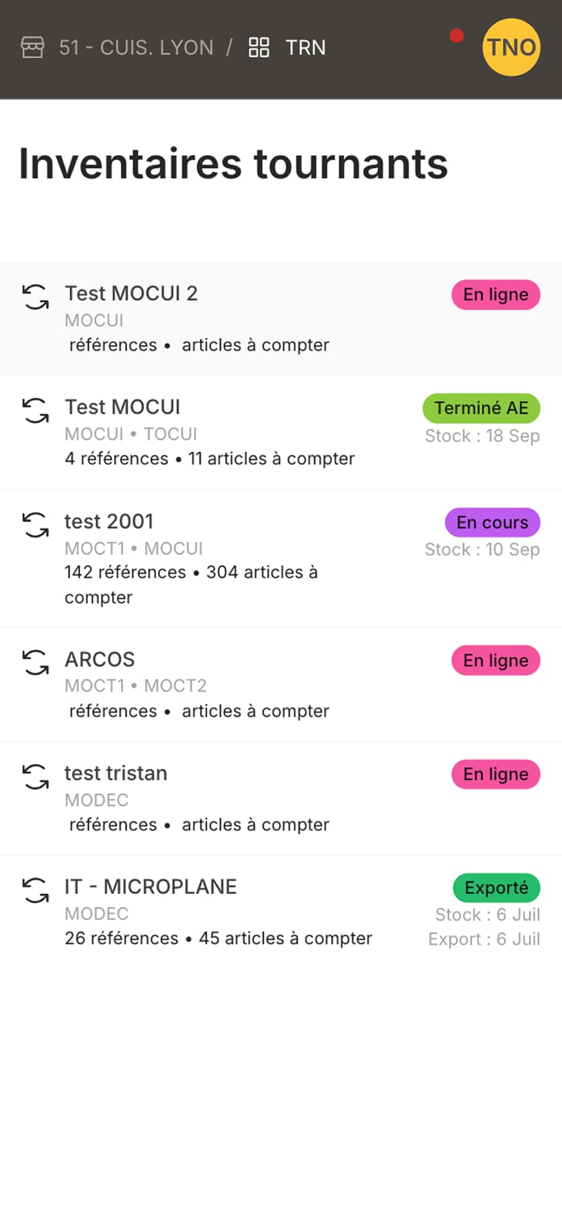 Inventaire tournant — vue mobile 2