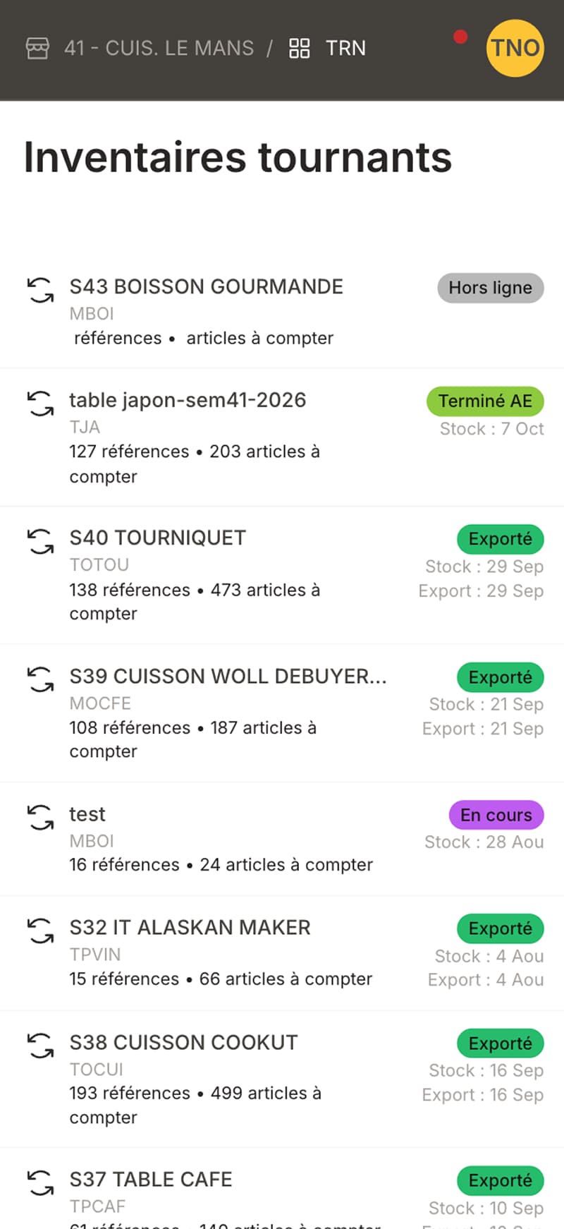 Inventaire tournant — vue mobile 4