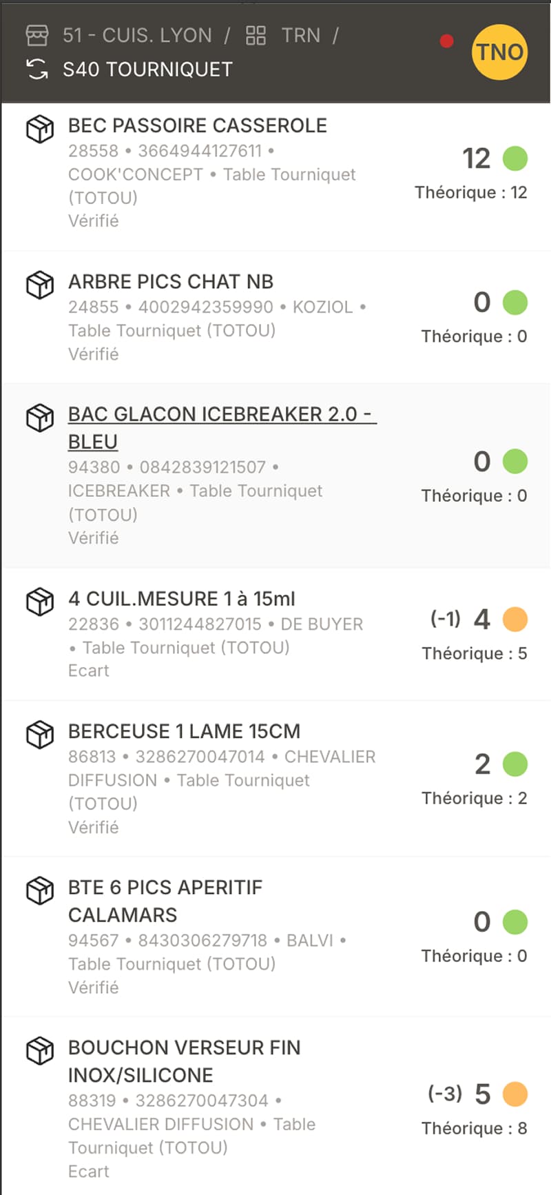 Inventaire tournant — vue mobile 6