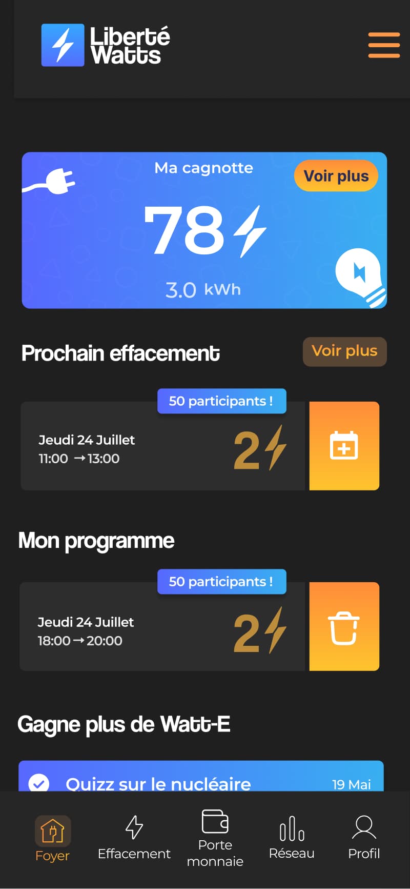 App citoyenne de réduction d'énergie — vue mobile 1