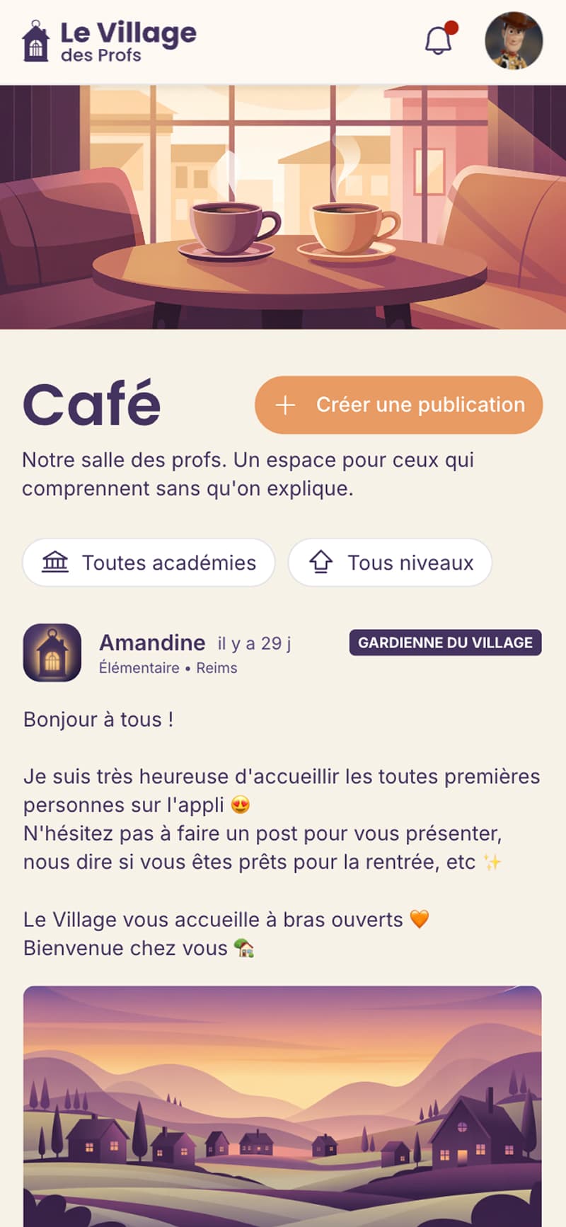 App communautaire pour les profs — vue mobile 1